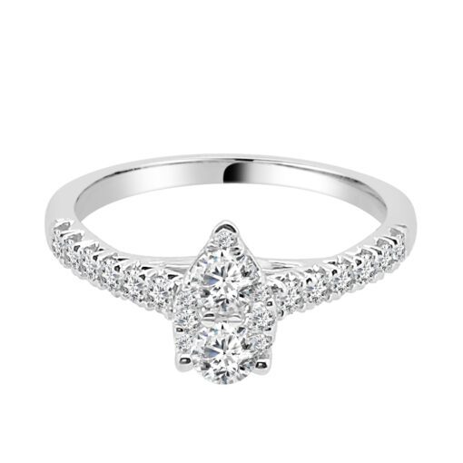 Pear Shaped Cluster Center Side Stones 0.74 Carat Engagement Ring