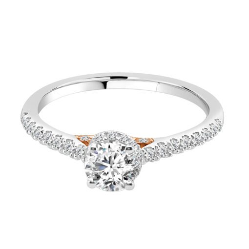 Rose Gold Accents Side Stones 0.50 Carat Round Engagement Ring