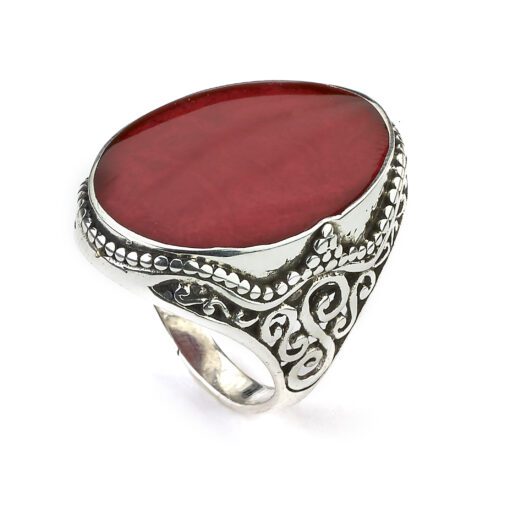 Red Oval Scroll Work Ring