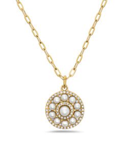 Round Pearl Halo Disc Freshwater Paper Clip 16-18 Inch Necklace