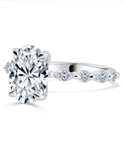 Stone Accented Shank 2.12 Carat Oval Lab Diamond & Lab Diamond Engagement Ring