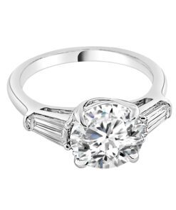 Tapered Sides 3.00 Carat Round Lab Diamond & Lab Diamond Engagement Ring